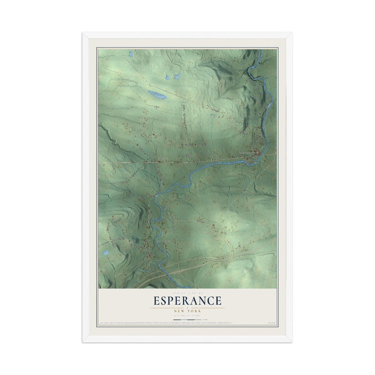 Esperance, New York map print, 12" x 18" W/ White Ayous Wood Frame mockup