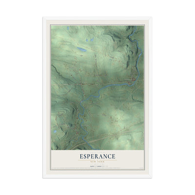 Esperance, New York map print, 12" x 18" W/ White Ayous Wood Frame mockup