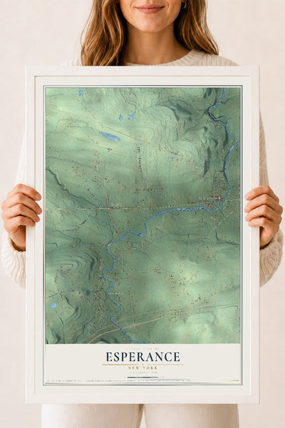 Esperance, New York map print, 18" x 24" W/ White Ayous Wood Frame mockup
