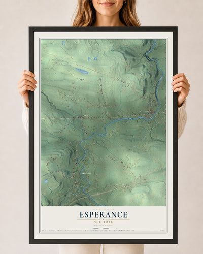 Esperance, New York map print, 24" x 36" W/ Black Ayous Wood Frame mockup