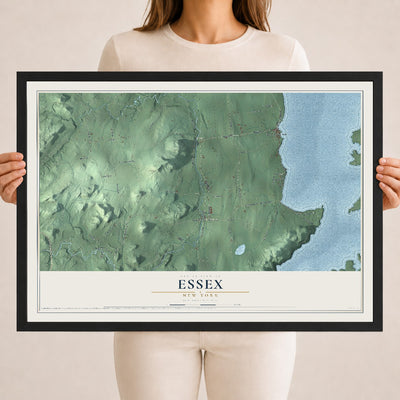 Essex, New York map print, 18" x 24" W/ Black Ayous Wood Frame mockup