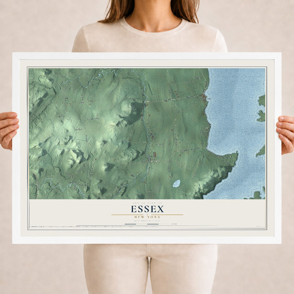 Essex, New York map print, 18" x 24" W/ White Ayous Wood Frame mockup