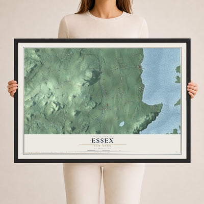 Essex, New York map print, 24" x 36" W/ Black Ayous Wood Frame mockup