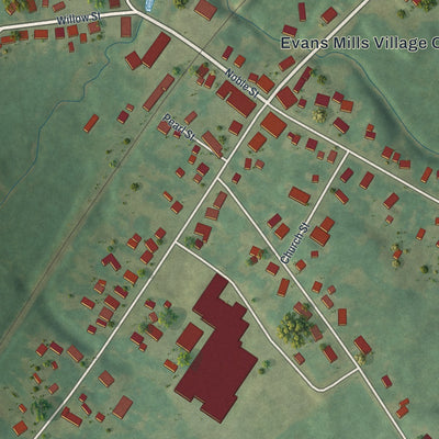 Close-up of the map of Evans Mills, New York print showing street and building detail