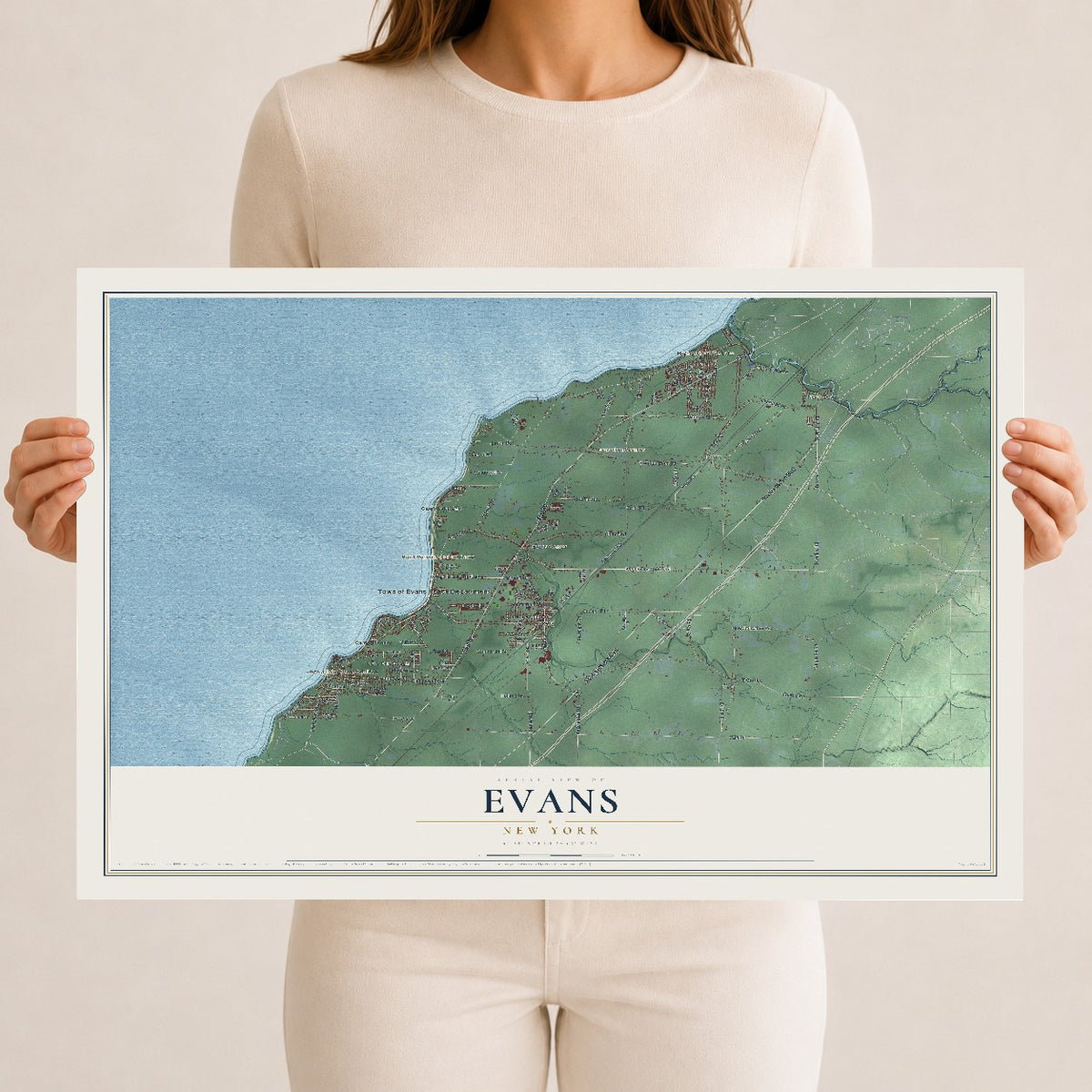 Evans, New York map print, 12" x 18" Archival Matte Print mockup