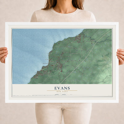 Evans, New York map print, 18" x 24" W/ White Ayous Wood Frame mockup