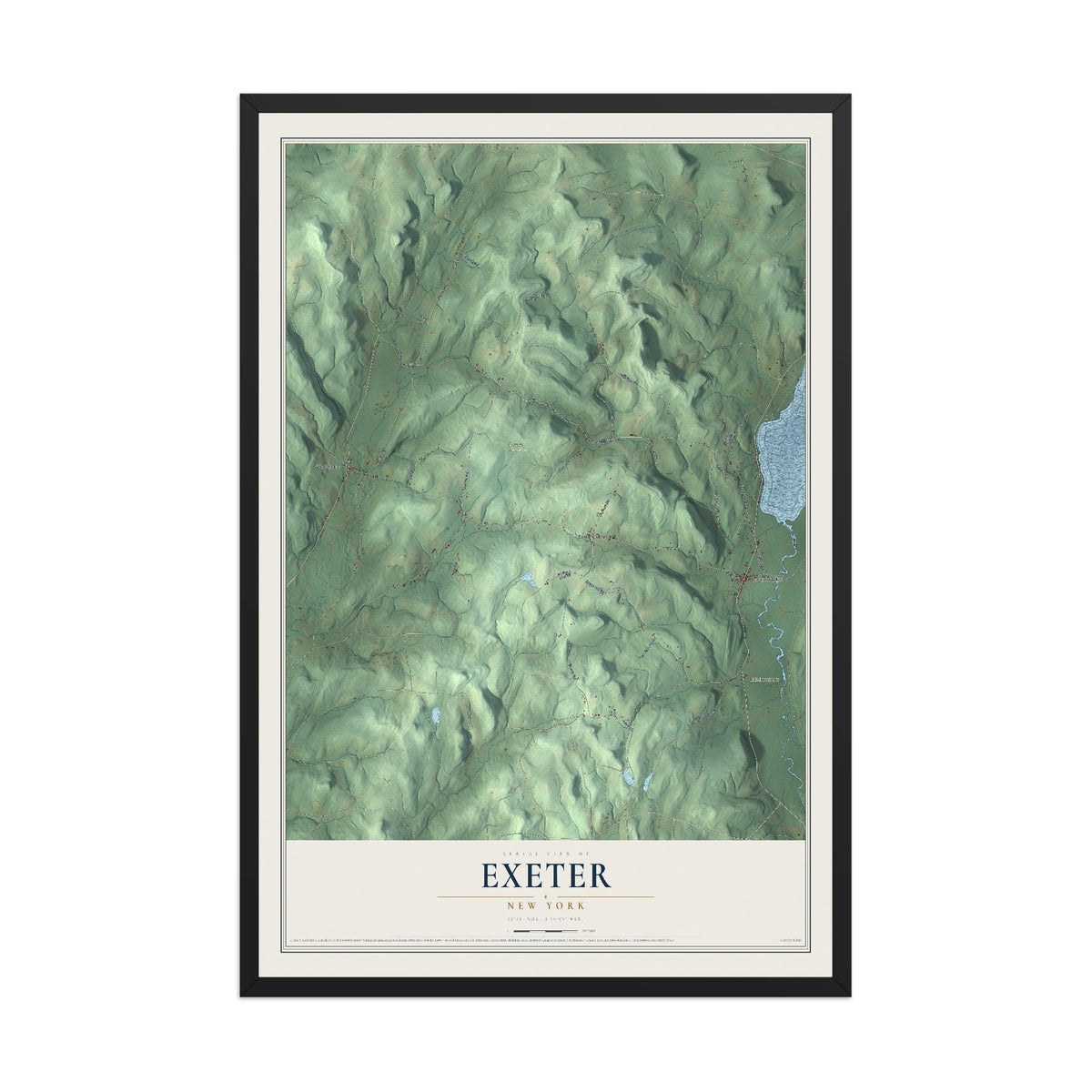 Exeter, New York map print, 12" x 18" W/ Black Ayous Wood Frame mockup