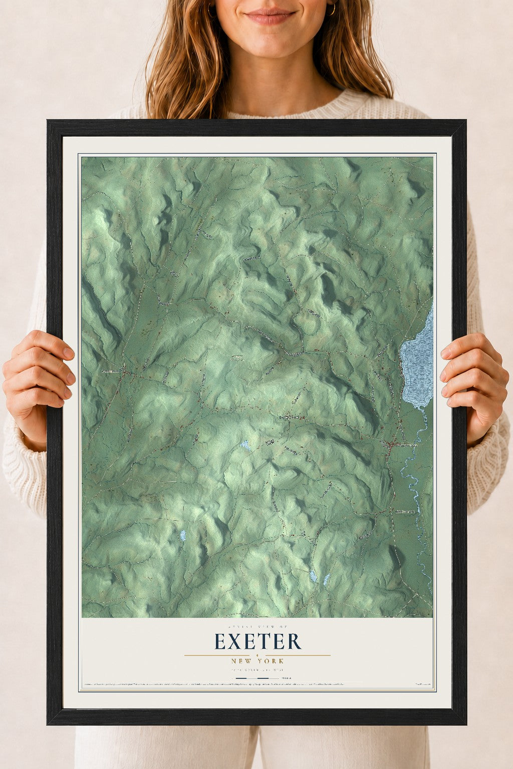 Exeter, New York map print, 18" x 24" W/ Black Ayous Wood Frame mockup