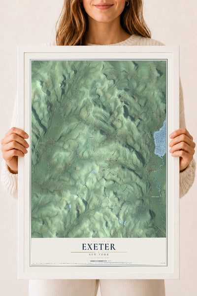 Exeter, New York map print, 18" x 24" W/ White Ayous Wood Frame mockup
