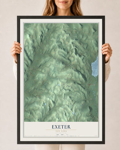 Exeter, New York map print, 24" x 36" W/ Black Ayous Wood Frame mockup