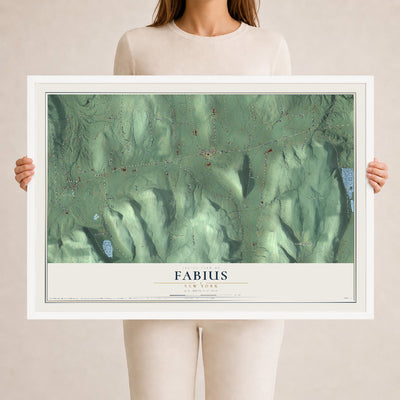Fabius, New York map print, 24" x 36" W/ White Ayous Wood Frame mockup