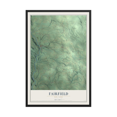 Fairfield, New York map print, 12" x 18" W/ Black Ayous Wood Frame mockup