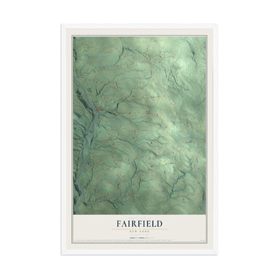Fairfield, New York map print, 12" x 18" W/ White Ayous Wood Frame mockup