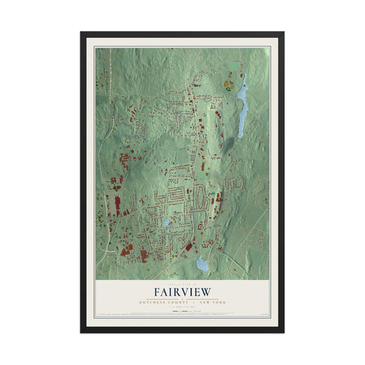 Map of Fairview, Dutchess County, New York, 12 x 18 inch print in a black wood frame