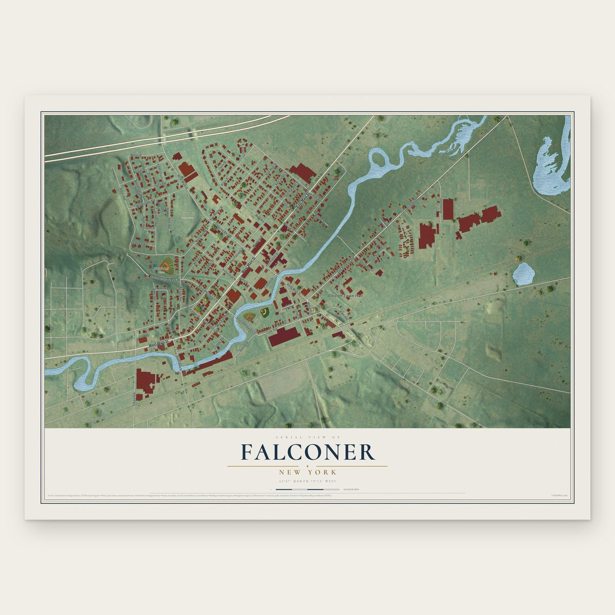 Falconer, New York map print, the full design