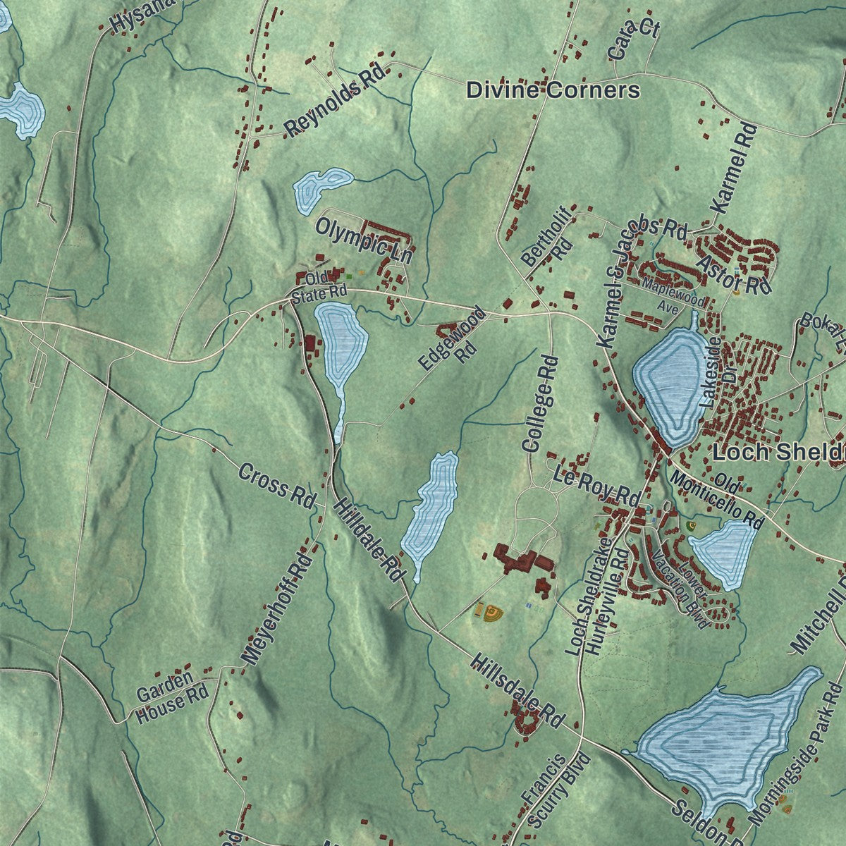 Close-up 1 of the Fallsburg, New York map artwork