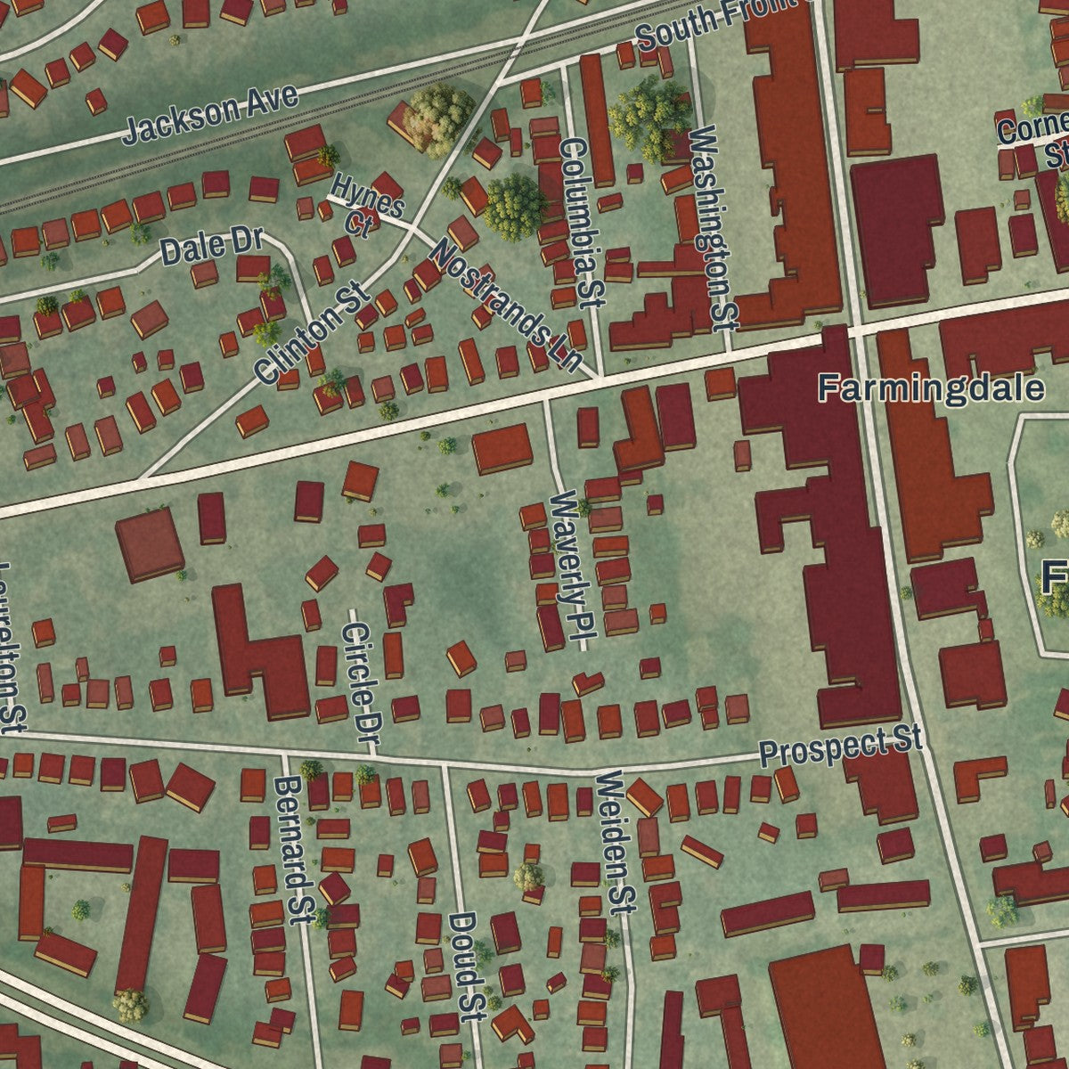 Close-up 2 of the Farmingdale, New York map artwork