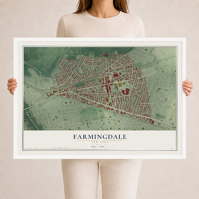 Farmingdale, New York map print, 24" x 36" W/ White Ayous Wood Frame mockup