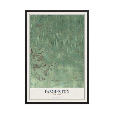Farmington, New York map print, 12" x 18" W/ Black Ayous Wood Frame mockup
