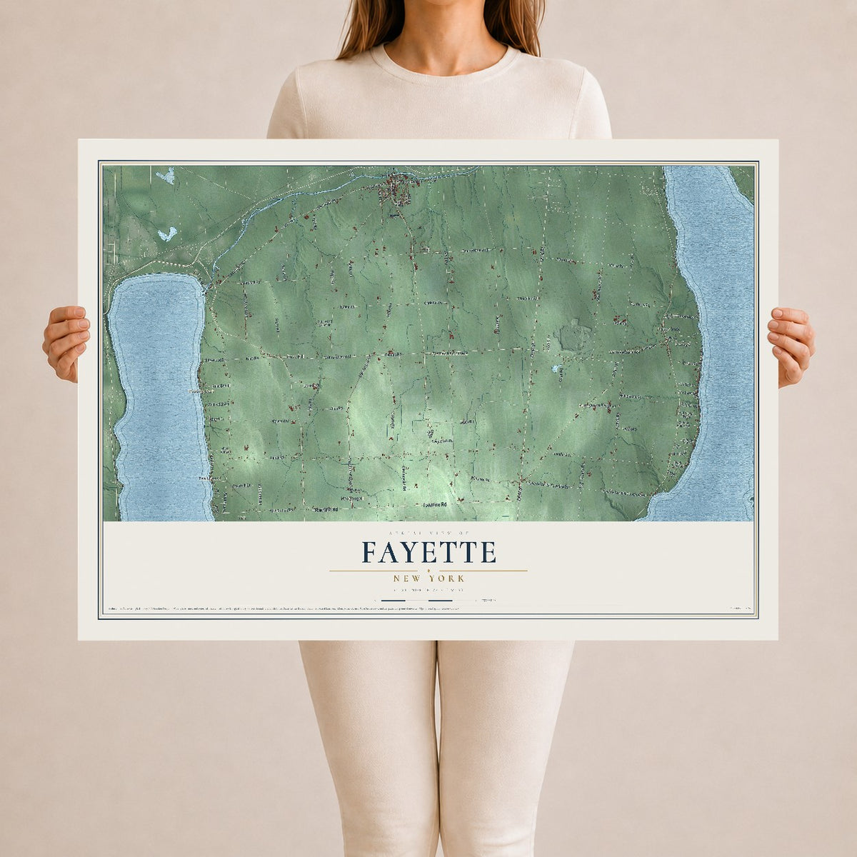 Fayette, New York map print, 24" x 36" Archival Matte Print mockup