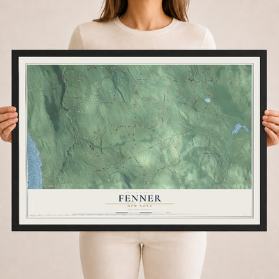 Fenner, New York map print, 18" x 24" W/ Black Ayous Wood Frame mockup