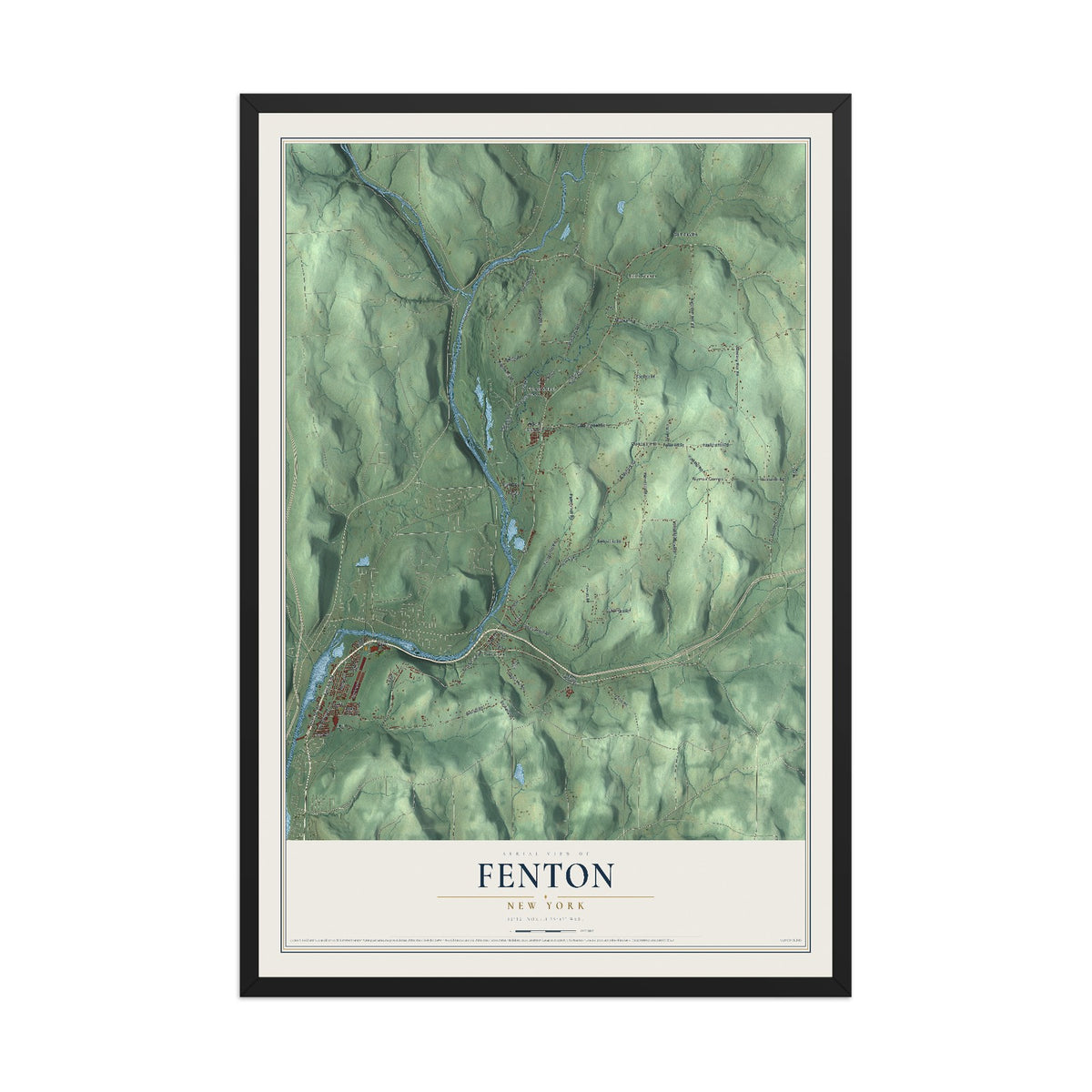 Fenton, New York map print, 12" x 18" W/ Black Ayous Wood Frame mockup