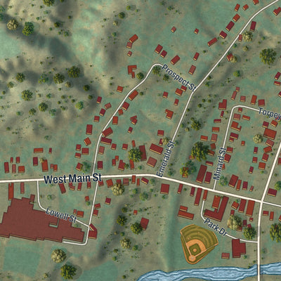 Close-up of the map of Fillmore, New York print showing street and building detail