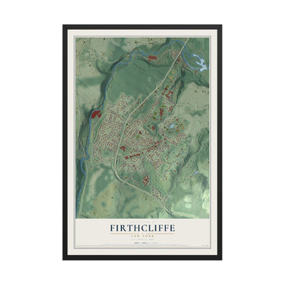 Firthcliffe, New York map print, 12" x 18" W/ Black Ayous Wood Frame mockup