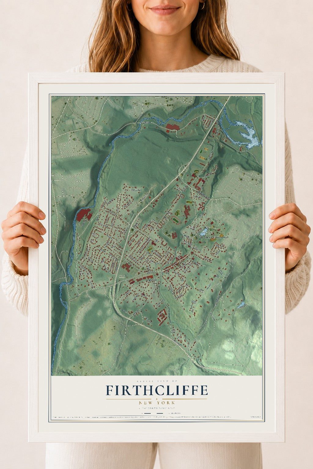Firthcliffe, New York map print, 18" x 24" W/ White Ayous Wood Frame mockup
