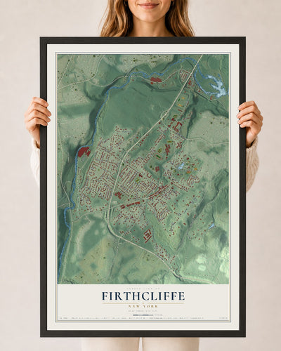Firthcliffe, New York map print, 24" x 36" W/ Black Ayous Wood Frame mockup