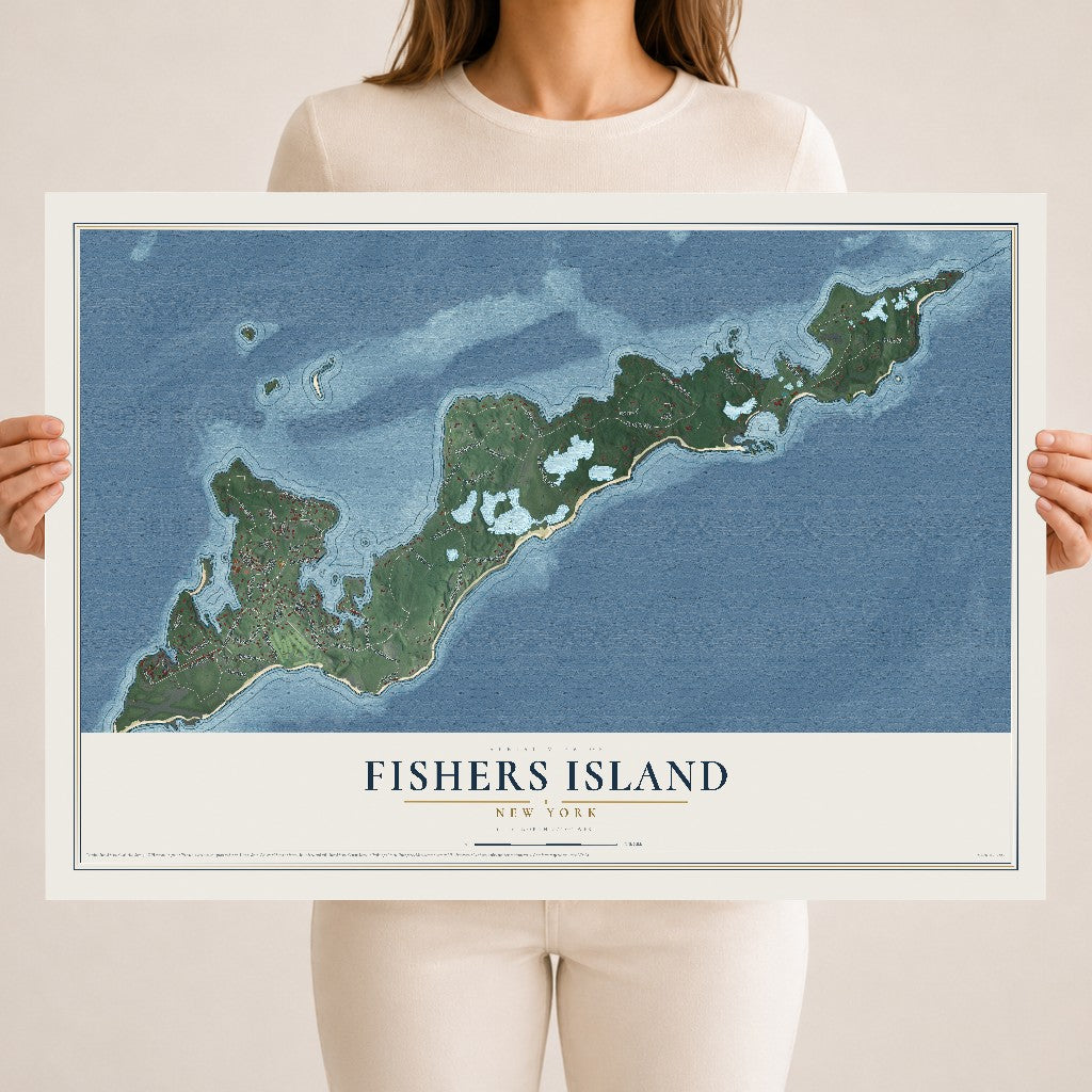 Fishers Island, New York map print, 18" x 24" Archival Matte Print mockup