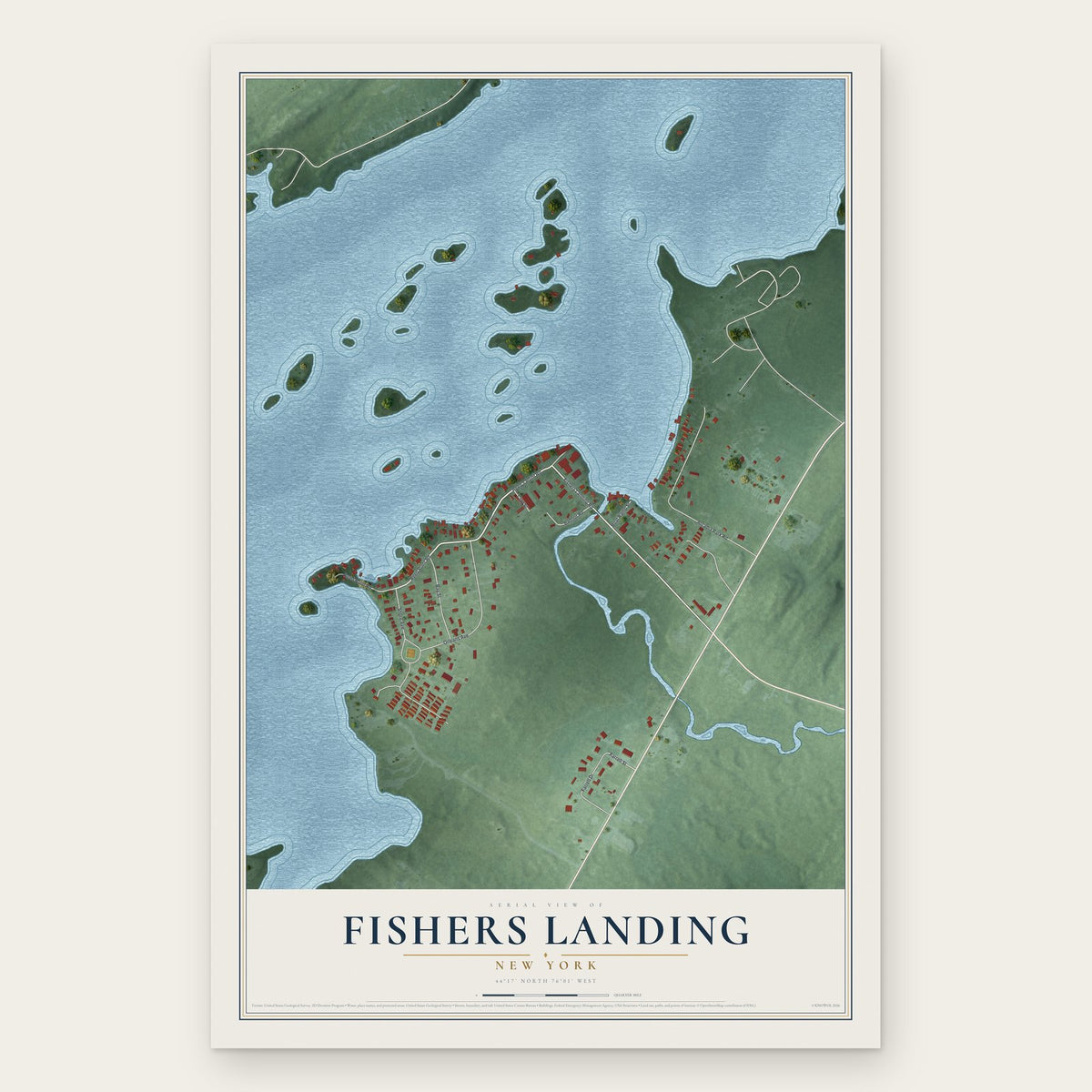 Fishers Landing, New York map print, the full design