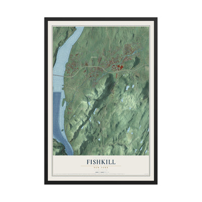Fishkill, New York map print, 12" x 18" W/ Black Ayous Wood Frame mockup