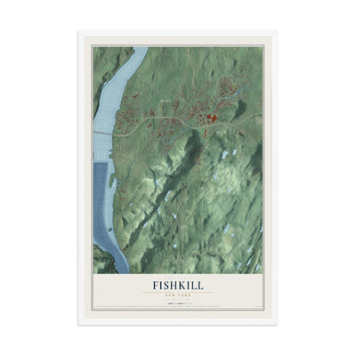 Fishkill, New York map print, 12" x 18" W/ White Ayous Wood Frame mockup