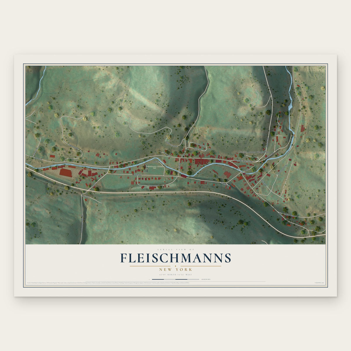 Fleischmanns, New York map print, the full design