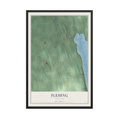 Fleming, New York map print, 12" x 18" W/ Black Ayous Wood Frame mockup