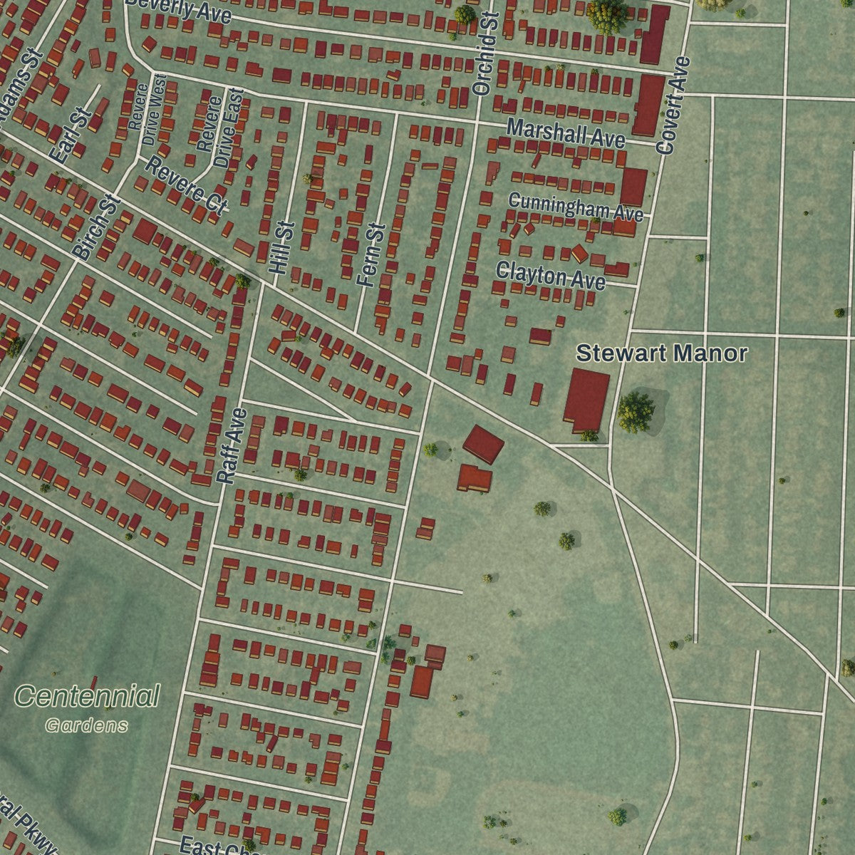 Close-up 2 of the Floral Park, New York map artwork