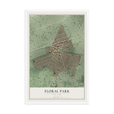 Floral Park, New York map print, 12" x 18" W/ White Ayous Wood Frame mockup