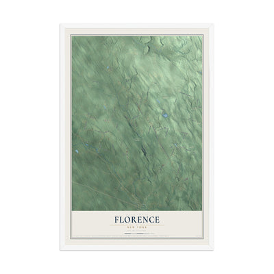 Florence, New York map print, 12" x 18" W/ White Ayous Wood Frame mockup