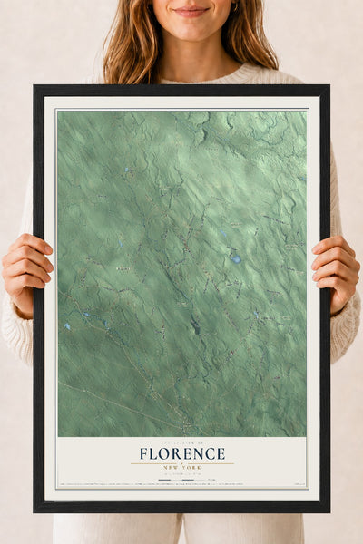 Florence, New York map print, 18" x 24" W/ Black Ayous Wood Frame mockup