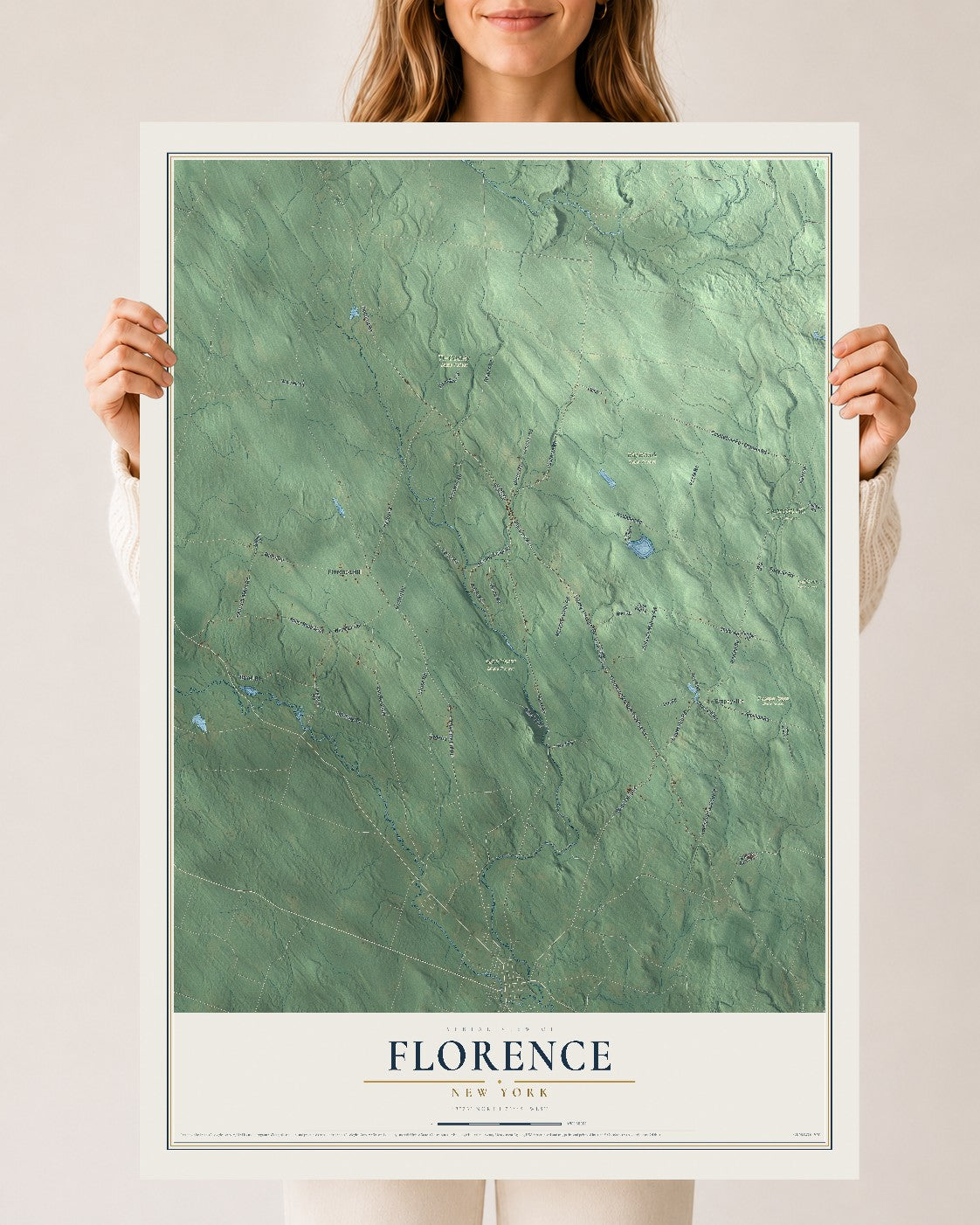 Florence, New York map print, 24" x 36" Archival Matte Print mockup
