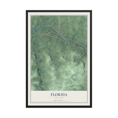 Florida, New York map print, 12" x 18" W/ Black Ayous Wood Frame mockup