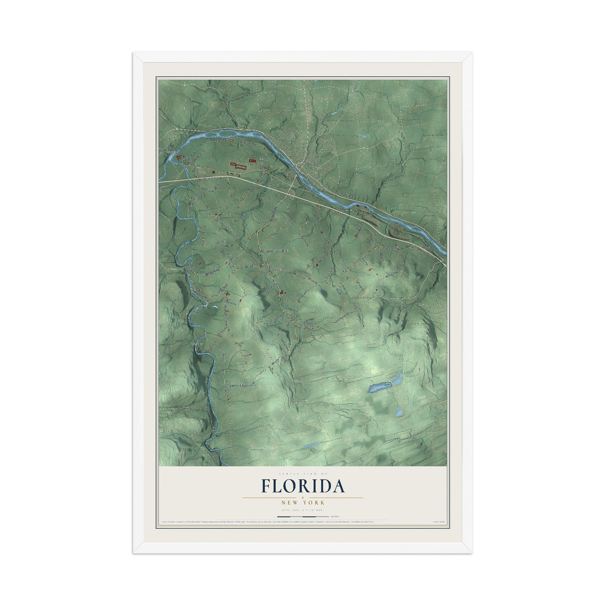 Florida, New York map print, 12" x 18" W/ White Ayous Wood Frame mockup
