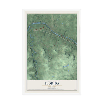 Florida, New York map print, 12" x 18" W/ White Ayous Wood Frame mockup