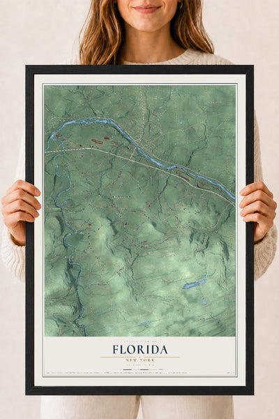 Florida, New York map print, 18" x 24" W/ Black Ayous Wood Frame mockup