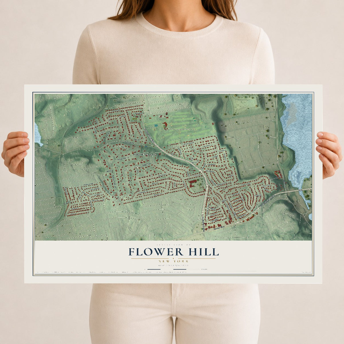 Flower Hill, New York map print, 12" x 18" Archival Matte Print mockup