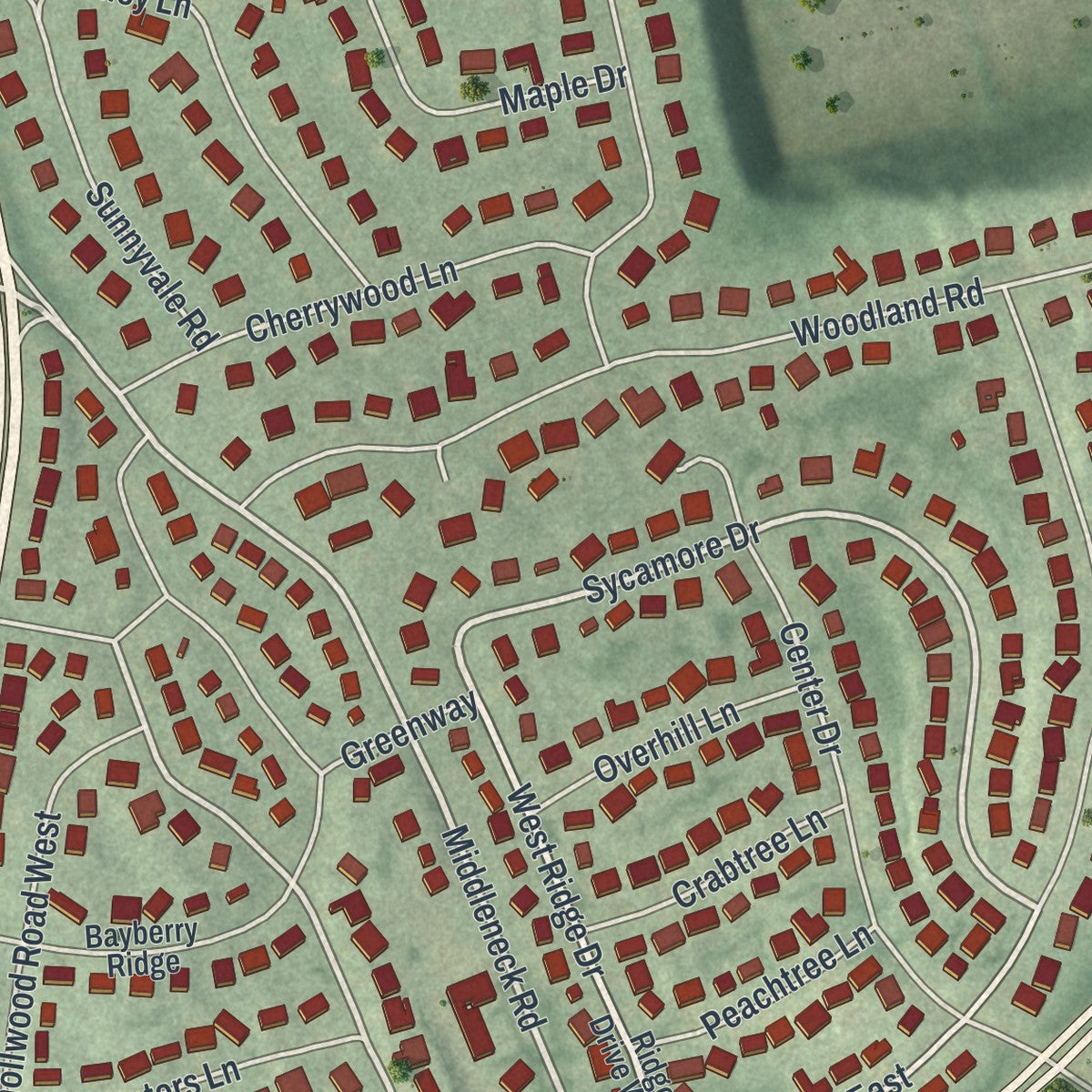 Close-up 1 of the Flower Hill, New York map artwork