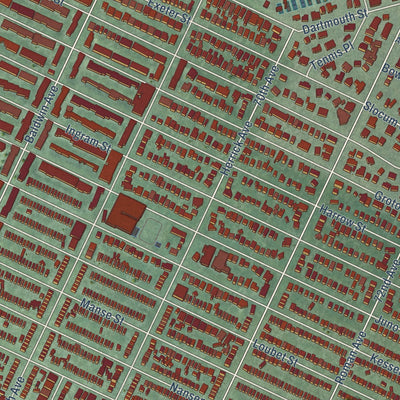 Close-up of the map of Forest Hills, New York print showing street and building detail