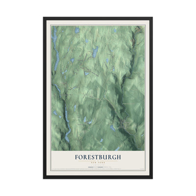 Forestburgh, New York map print, 12" x 18" W/ Black Ayous Wood Frame mockup
