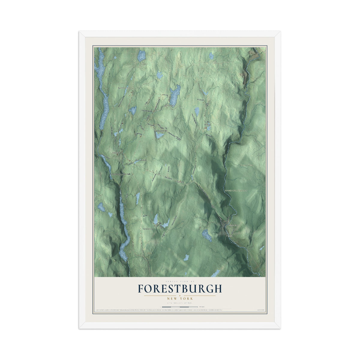 Forestburgh, New York map print, 12" x 18" W/ White Ayous Wood Frame mockup